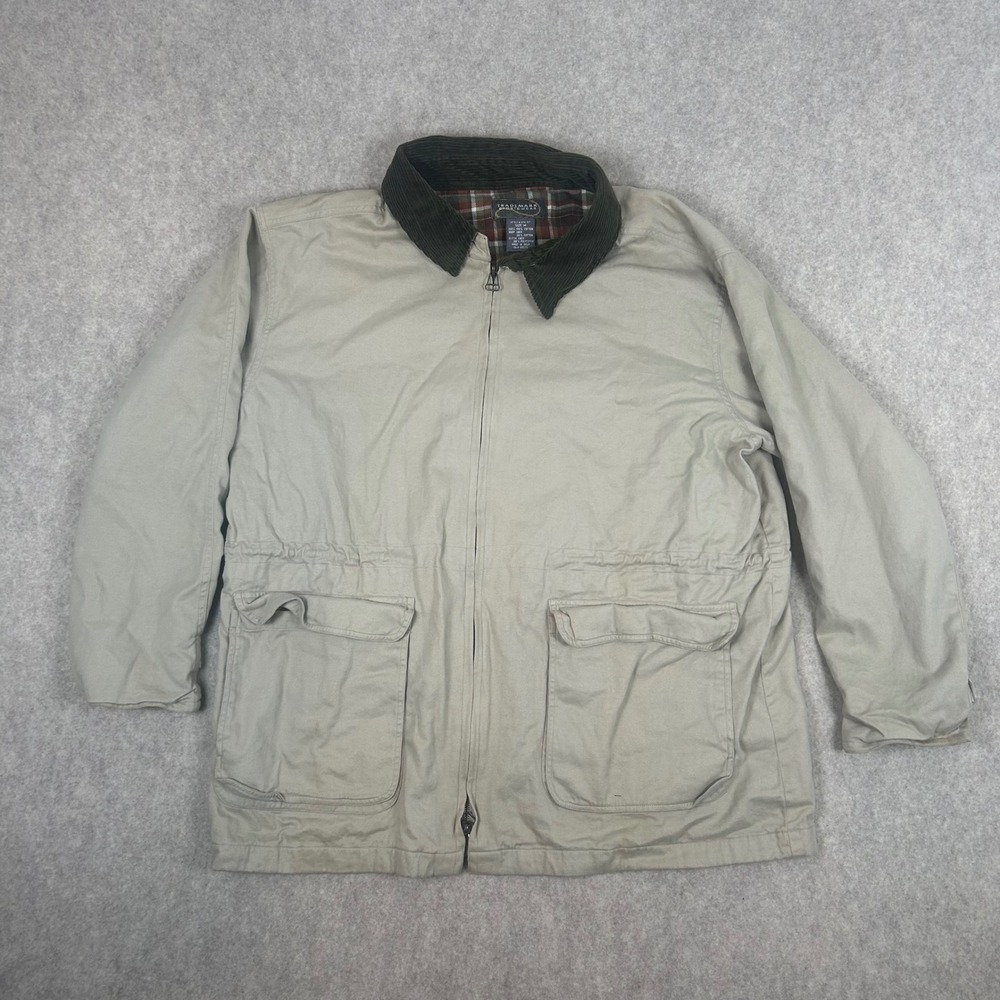 Trademark‎ Sportswear Barn Jacket Mens Size M Tan Plaid Lined Corduroy Collar